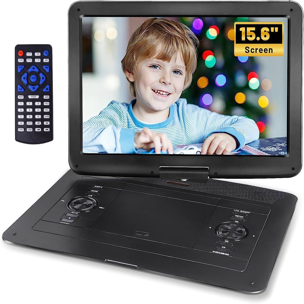 17.9" Portable DVD Player with 15.6" HD Swivel Large Screen, DVD Player Portable with 6 Hrs 5000mAh Rechargeable Battery, Sync TV, Support USB/SD Card/Regions Free, Car Charger