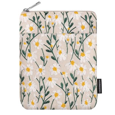 Dadanism Embroidered Daisy Padded Sleeve for All-New Kindle Paperwhite, 7" Kindle Colorsoft Signature Edition, Protective Sleeve Case for 6" Kindle/Kindle Oasis/Kobo E-Reader,White Daisy