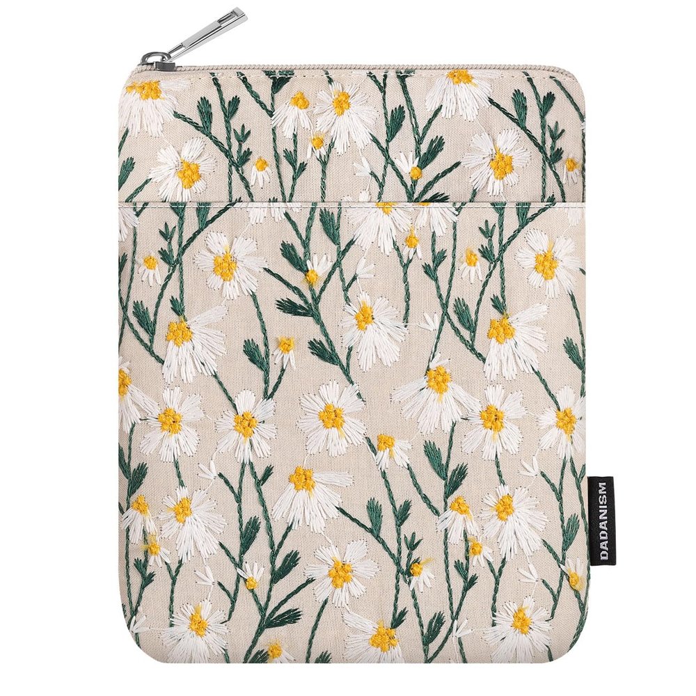 Dadanism Embroidered Daisy Padded Sleeve for All-New Kindle Paperwhite, 7" Kindle Colorsoft Signature Edition, Protective Sleeve Case for 6" Kindle/Kindle Oasis/Kobo E-Reader,White Daisy