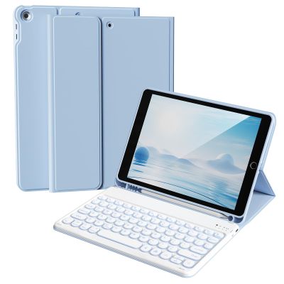 Aoub Keyboard Case for iPad 9th/8th/7th Generation 10.2 inch, 7 Colors Backlit, Stand Folio Detachable Wireless Bluetooth Keyboard Cover Soft TPU Back Case for iPad 10.2 2021/2020/2019 - Blue