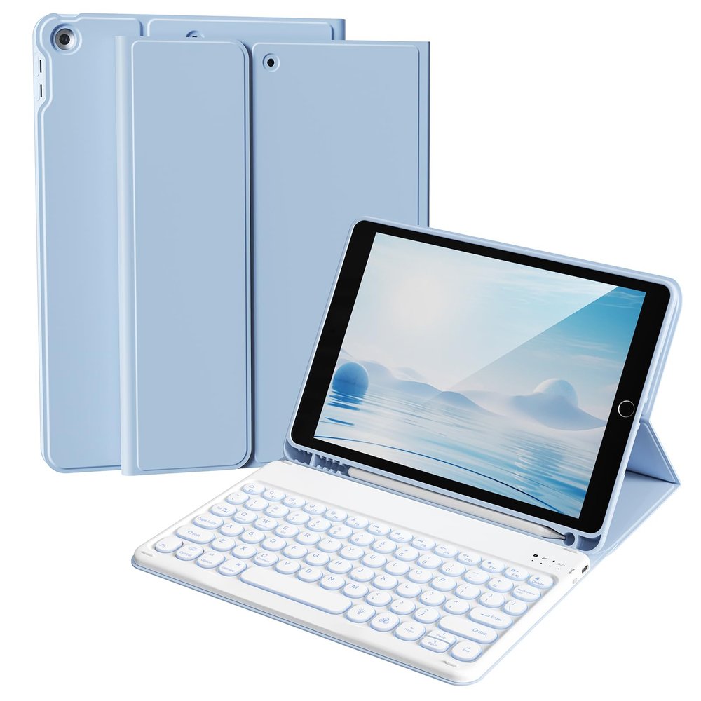 Aoub Keyboard Case for iPad 9th/8th/7th Generation 10.2 inch, 7 Colors Backlit, Stand Folio Detachable Wireless Bluetooth Keyboard Cover Soft TPU Back Case for iPad 10.2 2021/2020/2019 - Blue