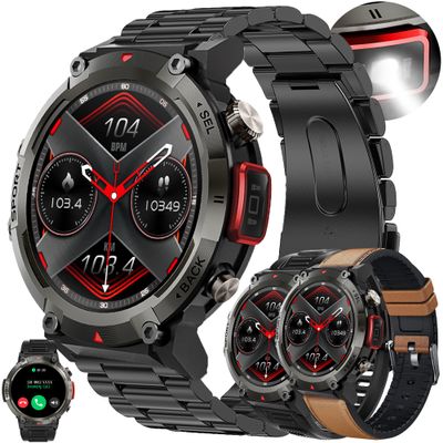 1.45" Smart Watch for Men Women (Make/Answer Call), 2024 New Mens Smartwatches, Hands-Free Calling & LED, Fitness Tracker Smartwatch for Android iPhones, Digital Watches Step Counter, 3 Straps (Brown)