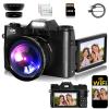 Camera Digital, FHD 75MP WiFi 4K Vlogging Video Camera for YouTube with 3'' 180Flip Screen, 64GB SD Card, 16x Digital Zoom, 2 Batteries, Point and Shoot Digital Camera for Beginner Black view 1