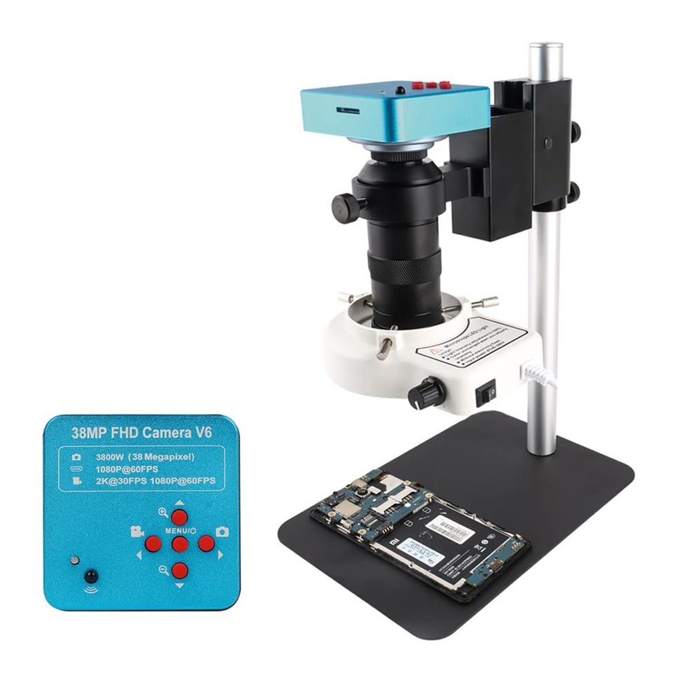 Microscope Kit 4K 2K 1080P 48MP Microscope Camera Video Lab HDMI USB TF Microscope Camera Remote 130X 180X Zoom C Mount Lens + Metal Base Fit for Phone PCB Repair Microscope Lens Adapters (Color : Sm