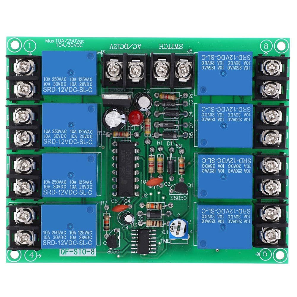 ANKROYU Power Time Sequence Board, 8 Channels Time Sequence Module, Adjustable Time Sequence Board, Delay Relay Board Time Sequence Module