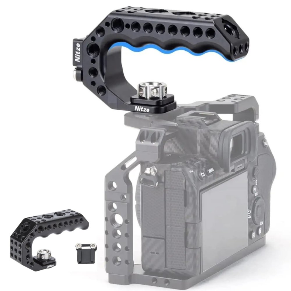 Generic Nitze Lil Stinger Handle Camera Universal Top Handle with 3/8 ARRI Locating Pins,Cold Shoe Adapter, black