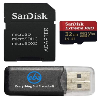 SanDisk Extreme Pro 32GB U3 A1 V30 microSDHC Card Compatible with DJI Avata 2, Mini 4K Drones (SDSQXCG-032G-GN6MA) Read Speed up to 100 MB/s Bundle with 1 Everything But Stromboli MicroSD Card Reader