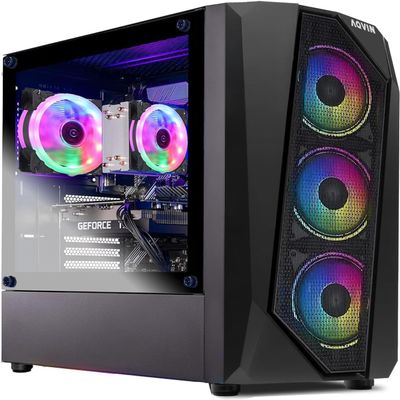 AQVIN AQB30 Gaming Tower Desktop PC - Intel i7 Core Processor Upto 4.00GHz, 32GB RAM 1TB SSD, GeForce GTX 1660 6GB GPU, RGB Fans, WiFi, Windows 10 Pro - Black