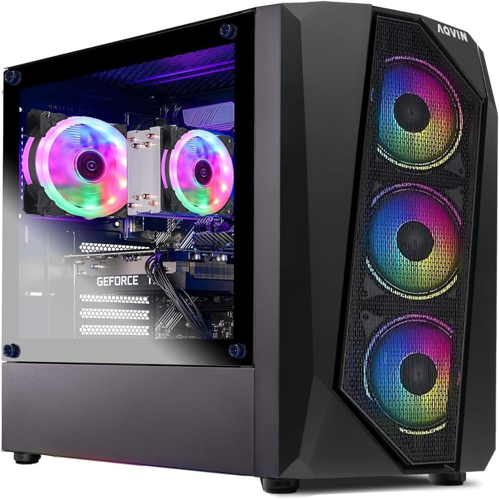 AQVIN AQB30 Gaming Tower Desktop PC - Intel i7 Core Processor Upto 4.00GHz, 32GB RAM 1TB SSD, GeForce GTX 1660 6GB GPU, RGB Fans, WiFi, Windows 10 Pro - Black