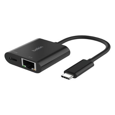 Belkin Connect USB-C to Ethernet + Charge Adapter 100W w/Gigabit Ethernet Port and USB-C Port - 10/100/1000 Mbps for Fast Internet Connection - Compatible with iPhone 17, Samsung Galaxy S25, & More