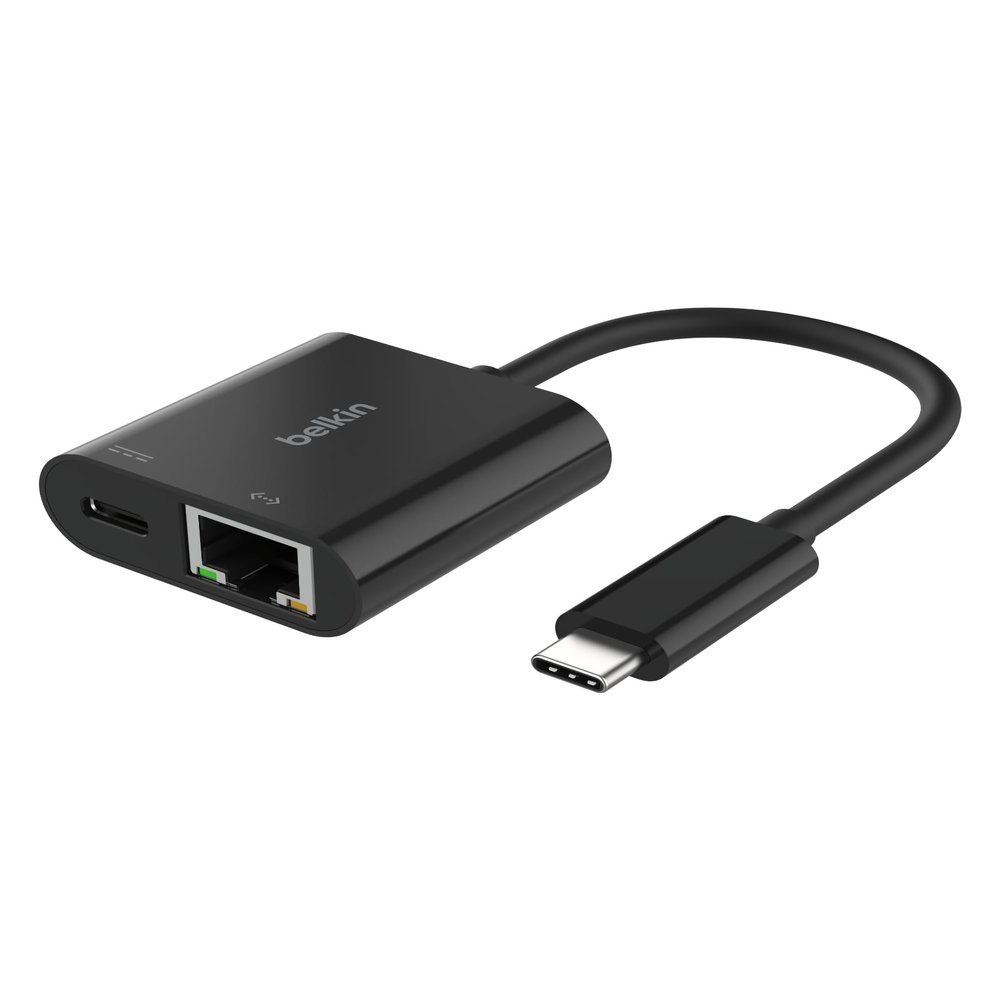 Belkin Connect USB-C to Ethernet + Charge Adapter 100W w/Gigabit Ethernet Port and USB-C Port - 10/100/1000 Mbps for Fast Internet Connection - Compatible with iPhone 17, Samsung Galaxy S25, & More