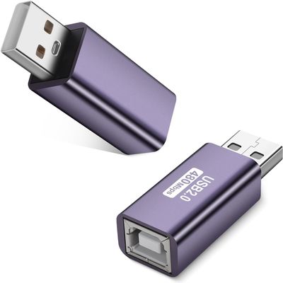 GELRHONR USB to USB B Adapter,USB 2.0 A Male to USB B Printer Female Conncet Extender, MIDI Type A to B Converter for Laptop/Computer/Hard Drive/Printer/Scanner Extender Connection -2 Packs-2 Packs