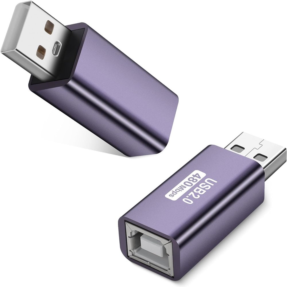 GELRHONR USB to USB B Adapter,USB 2.0 A Male to USB B Printer Female Conncet Extender, MIDI Type A to B Converter for Laptop/Computer/Hard Drive/Printer/Scanner Extender Connection -2 Packs-2 Packs