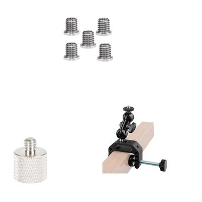 CAMVATE 5 Pieces 1/4"-20 Female to 3/8"-16 Male + Camera Clamp Mount + 1/4" Male to 3/8" Female