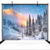 chnywork 7x5ft Winter Wonderland Backdrop Snowing Pine Forest Snow Woods Mountains River Sunset Landscape Background Christmas Winter Scenery Theme Party Decor Photo Booth Studio Props Wallpaper view 3