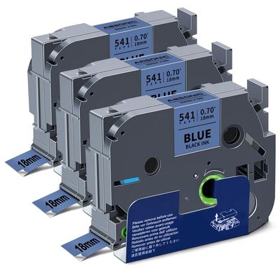 Absonic 3-Pack Tze-541 18mm 0.7" Black on Blue Label Tape Compatible for Brother Tze541 Tz-541 Tz541 3/4" P Touch Tze Tz Tape 18mm Blue Label Maker for PTD410 PTD460 PTD610BT PTD400 PTP710BT PTP700