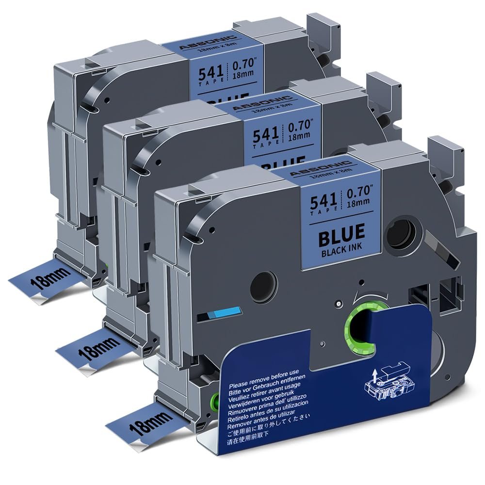 Absonic 3-Pack Tze-541 18mm 0.7" Black on Blue Label Tape Compatible for Brother Tze541 Tz-541 Tz541 3/4" P Touch Tze Tz Tape 18mm Blue Label Maker for PTD410 PTD460 PTD610BT PTD400 PTP710BT PTP700