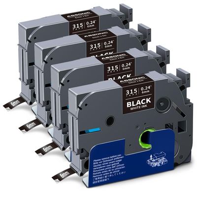 Absonic 4-Pack Tze315 Tze 6mm White on Black Label Tape Compatible for Brother Tze-315 Tz-315 Tz315 P Touch Tze 6mm 0.23" Laminated White Black Tz Label Tape for PTH110 PTD220 PTD202 PTD210 PTD410