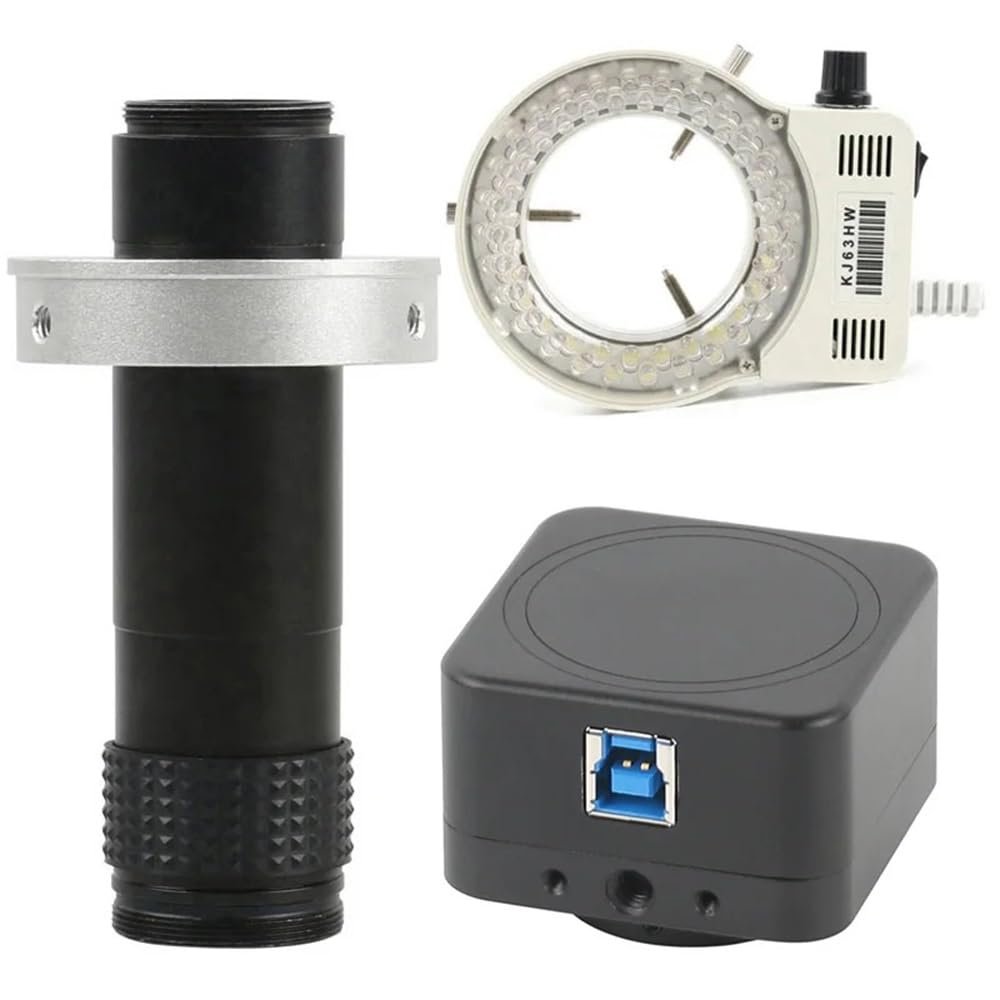 Joebo Microscope Kit 8MP 4K USB C-Mount Video Microscope Camera HD Electronic Digital Eyepiece for Stereo Biological Microscope Microscope Lens Adapters (Color : 130x Lens with Light)