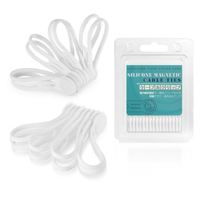 Reusable Silicone Magnetic Cord Ties - Kanemc 4.72 Inch Upgraded Twist Ties Cable Holder Cord Management, Idea For Bookmark, Fridge Magnet, Keychain, Magnetic Hat Clip For Travel (8 Pack, White)