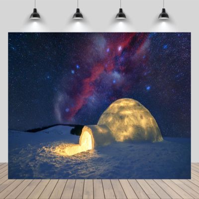 chnywork 5x4ft Igloo Backdrop Winter Night North Pole Aurora Snowy Landscape Arctic Igloo Starry Night Sky Background Christmas Winter Scenery Party Decorations Photo Booth Studio Props Wallpaper