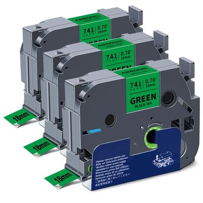 Absonic 3-Pack 18mm 0.7" Black on Green Label Tape Compatible for Brother Tze-741 Tze741 Tz-741 Tz741 3/4" P Touch Tze Tz Tape 18mm Green Label Maker for PTD410 PTD460 PTD610BT PTD400 PTP710BT PTP700