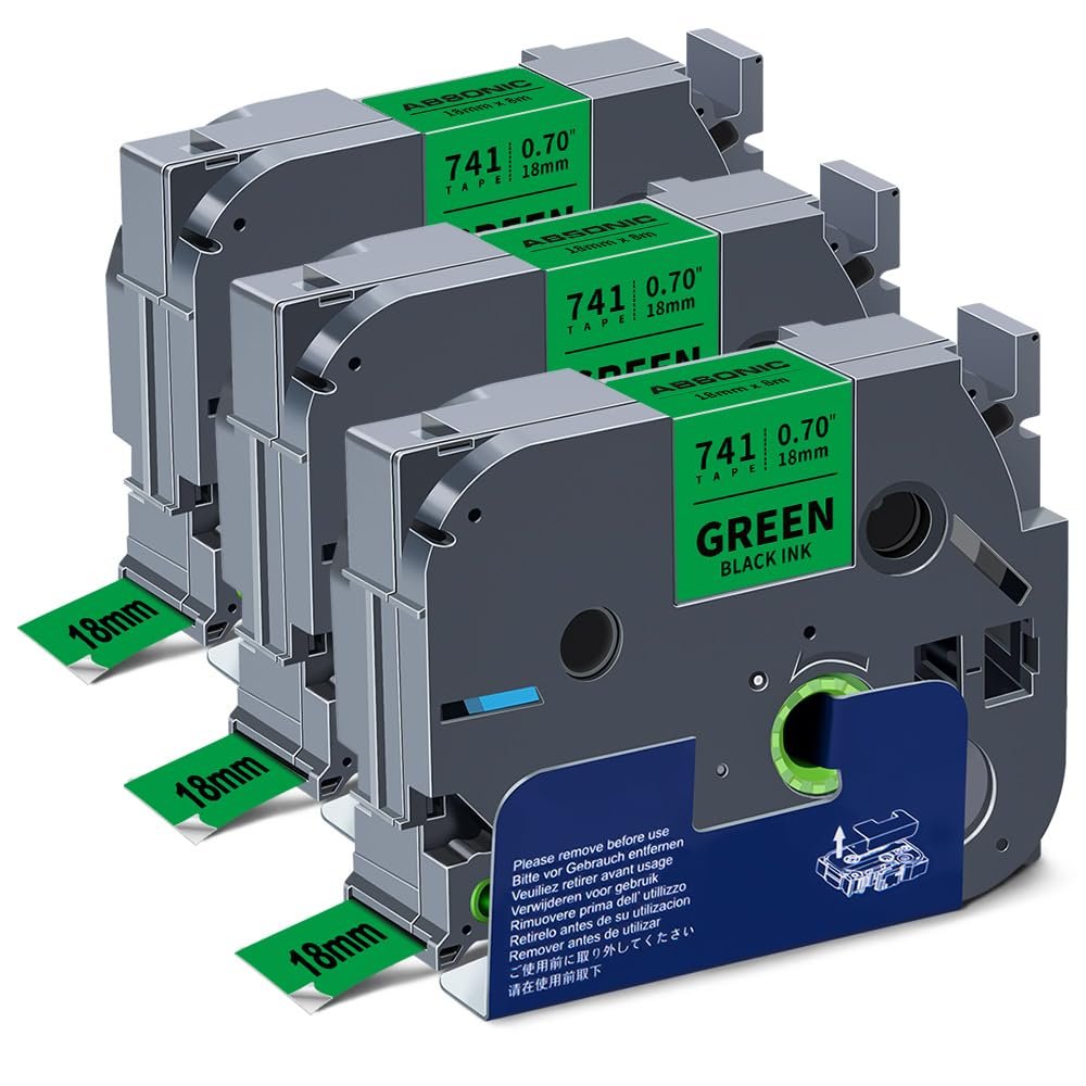 Absonic 3-Pack 18mm 0.7" Black on Green Label Tape Compatible for Brother Tze-741 Tze741 Tz-741 Tz741 3/4" P Touch Tze Tz Tape 18mm Green Label Maker for PTD410 PTD460 PTD610BT PTD400 PTP710BT PTP700