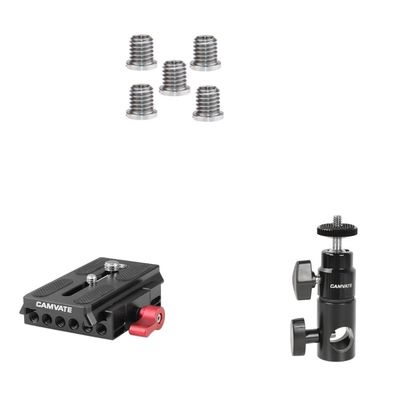 CAMVATE 5 Pieces 1/4"-20 Female to 3/8"-16 Male + Light Stand Mount + Quick Release Base Plate