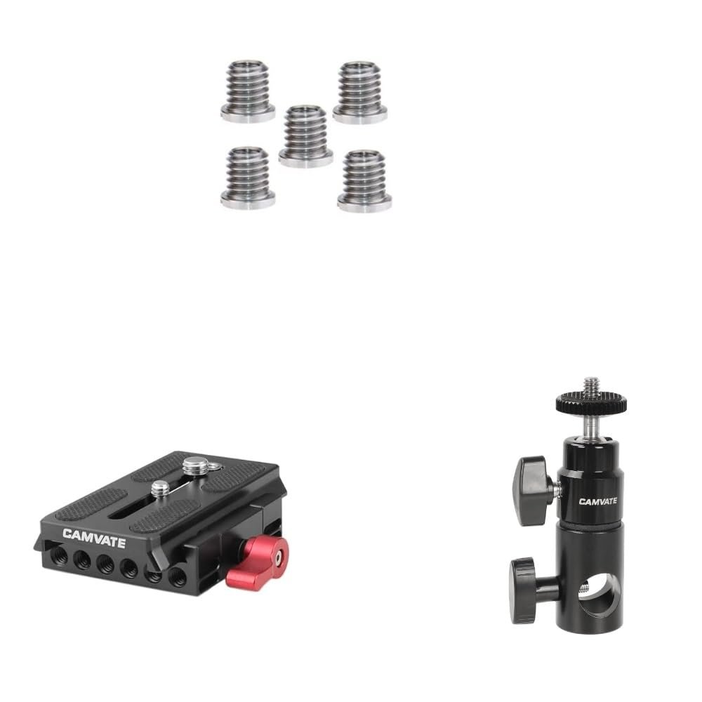 CAMVATE 5 Pieces 1/4"-20 Female to 3/8"-16 Male + Light Stand Mount + Quick Release Base Plate