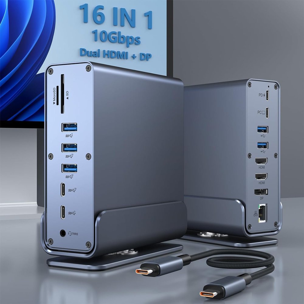 USB C Docking Station Triple Display Dual HDMI + DP for Windows and Mac, Universal 10Gbps USB C Laptop Docking Station with 2 HDMI+ Display, Gigabit Ethernet, 7 USB Ports, 100W PD, SD/TF, 3.5 mm Audio