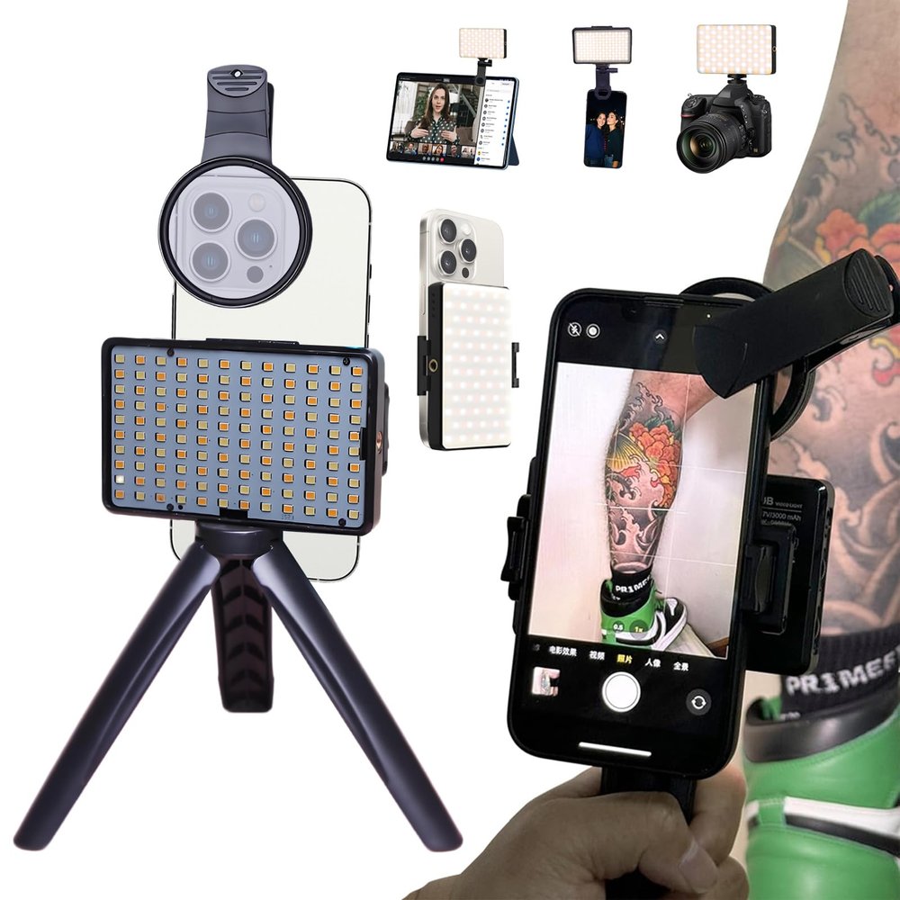 120 Led Tattoo Light Kit with 52mm Cpl,Tripod Light,Dual Clips,Tattoo Equipment and Supplies for Tiktok Taking Tattoo Photos and Remove Photo Glare,Selfie Light for Ipad,iPhone,PC