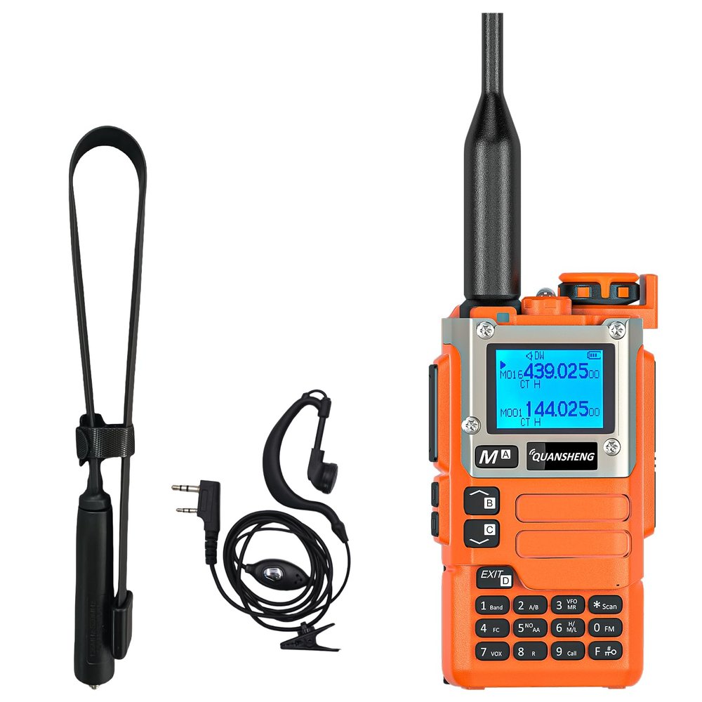 QUANSHENG UV-K5(8) Two Way Radio Long Range UV-K6 Walkie Talkie NOAA Weather Forecast DTMF Hanheld Radio UV-K5 8 USB-C Charging Orange with 18.89in Tactical Antenna