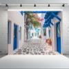 chnywork 10x6.5ft Greece Backdrop Santorini Morocco Blue Window Flowers Street Scenery Photo Background for Greece Wedding Birthday Party Decor Music Drama Backdrop Photo Studio Props Wallpaper view 2