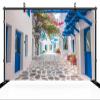 chnywork 10x6.5ft Greece Backdrop Santorini Morocco Blue Window Flowers Street Scenery Photo Background for Greece Wedding Birthday Party Decor Music Drama Backdrop Photo Studio Props Wallpaper view 3