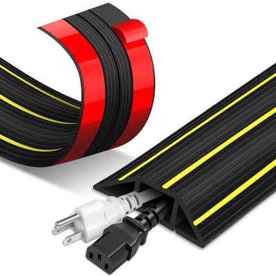 6 ft Floor Cable Cover, Self Adhesive, 3 Channels Cord Hider Floor Protector Cord Cover for Wires on Floor, Heavy Duty PVC Duct, 6.5' x 3.15"