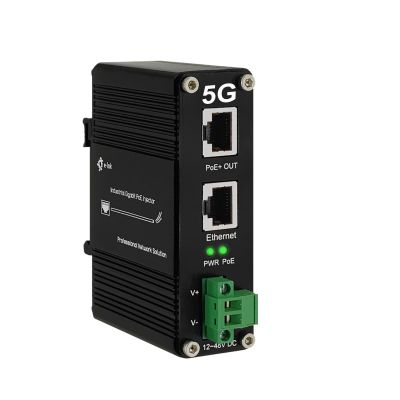 Elenzk 5G PoE Injector - Industrial 5 Gigabit IEEE802.3 at 30W Hardened POE Adapter with 12-48V DC Input DIN- Rail, IP40 Aluminum Case, for 5G Router/AP/Extender