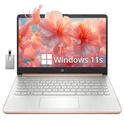 HP Stream 14" HD BrightView Laptop, Intel Celeron N4120, 16GB RAM, 256GB Storage (128GB eMMC + 128GB USB Card), Intel UHD Graphics, HD Camera, Fast Charge, 1 Year Office 365, Win 11 S, Gold