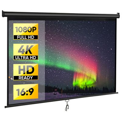 Smartxchoices 80" 16:9 HD Manual Projector Screen with Auto Lock Anti-Crease Home Theater Office Wall Mounted Ceiling Pull Down Projection 1.1 Gain Matte Black, View Size: 72 x 40 inches