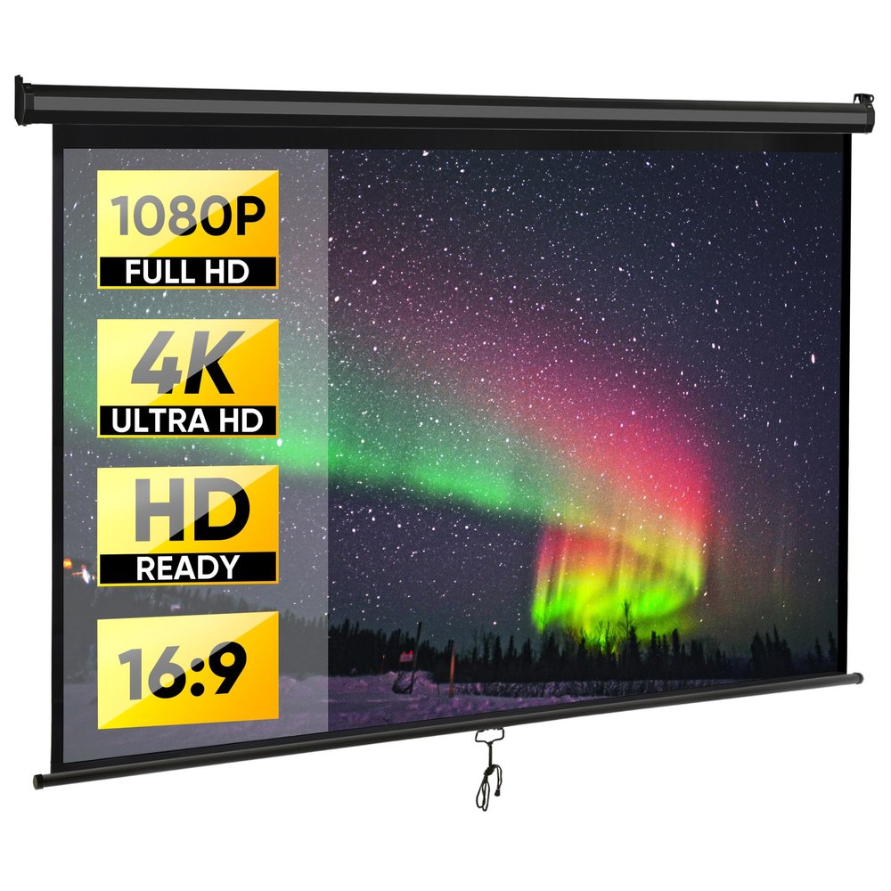 Smartxchoices 80" 16:9 HD Manual Projector Screen with Auto Lock Anti-Crease Home Theater Office Wall Mounted Ceiling Pull Down Projection 1.1 Gain Matte Black, View Size: 72 x 40 inches