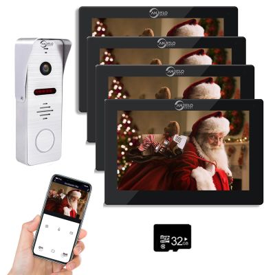 Wired Video Apartment Doorbell Intercom with 1080P HD Camera,7 Inch Touch Monitor System,Motion Detect,TUYA WiFi Smart Home Video Intercom Door Phone Kits for Villa (1 doorbell+4 Monitor)