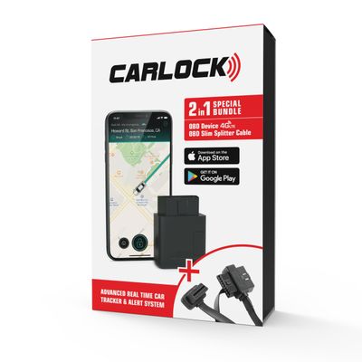 CARLOCK OBD2 Anti Theft Car Device + OBD2 Slim Splitter Cable 16 Pin Bundle - 4G Real Time Car Alarm System & GPS Tracker for Vehicles - Instant Car Security Alarm & OBD Splitter 2 Way Cable