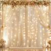 10ft x 10ft Champagne Chiffon Backdrop Curtain with Lights String for Parites Wedding Wrinkle Free Curtain Photo Backdrops Drapes for Baby Shower Birthday Party Home Decorations view 1