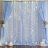 10ft x 10ft Baby Blue Chiffon Backdrop Curtain with Lights String for Parites Wedding Light Blue Curtains Photo Backdrop Drapes for Baby Shower Birthday Party Home Decorations view 1