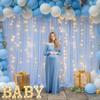 10ft x 10ft Baby Blue Chiffon Backdrop Curtain with Lights String for Parites Wedding Light Blue Curtains Photo Backdrop Drapes for Baby Shower Birthday Party Home Decorations view 3
