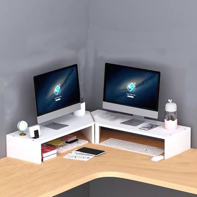 Elitix Corner Monitor Stand Dual Monitor Stand Riser for Corner Desk with Storage, Wood Monitor Stand Organizers for Laptop & Printer, Computer Bracket for Corner Desk (Color : White)