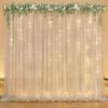 10ft x 7ft Champagne Chiffon Backdrop Curtain with Lights String for Parites Wedding Wrinkle Free Curtain Photo Backdrops Drapes for Baby Shower Birthday Party Home Decorations view 1