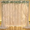 10ft x 7ft Champagne Chiffon Backdrop Curtain with Lights String for Parites Wedding Wrinkle Free Curtain Photo Backdrops Drapes for Baby Shower Birthday Party Home Decorations view 2
