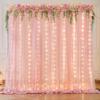 10ft x 7ft Baby Pink Chiffon Backdrop Curtain with Lights String for Parites Wedding Wrinkle Free Curtain Photo Backdrops Drapes for Baby Shower Birthday Party Home Decorations view 1