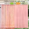 10ft x 7ft Baby Pink Chiffon Backdrop Curtain with Lights String for Parites Wedding Wrinkle Free Curtain Photo Backdrops Drapes for Baby Shower Birthday Party Home Decorations view 4