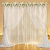 10ft x 7ft Cream White Chiffon Backdrop Curtain with Lights String for Parites Wedding Wrinkle Free Curtain Photo Backdrops Drapes for Baby Shower Birthday Party Home Decorations view 2